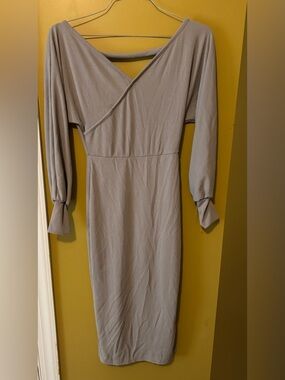 Bold Taupe Midi Dress With Deep V & Side Slit(sm)